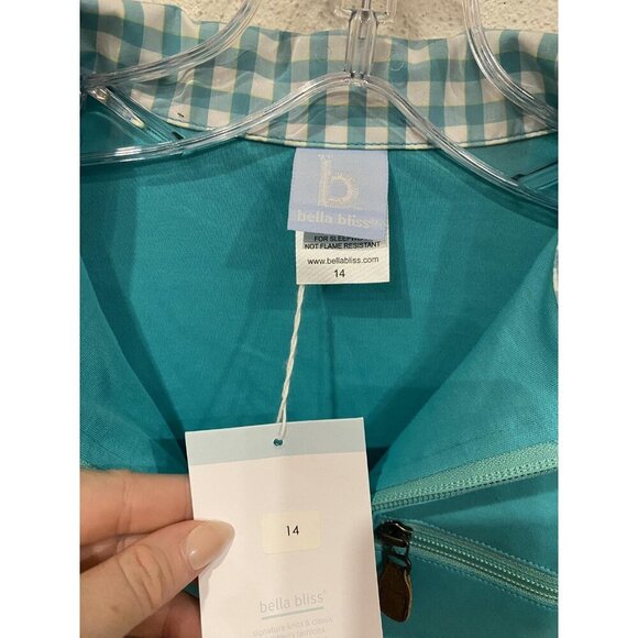Bella Bliss Shirt Boys 14 Teal Quarter Zip Gingham Collar Elbow Patches Top - Picture 2 of 3